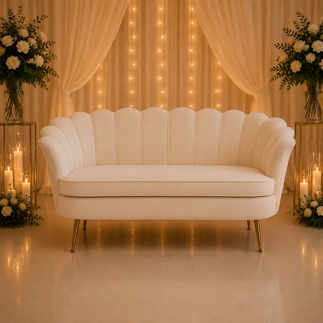 biege sofa velvet 2 seater couch hire melbourne ora events